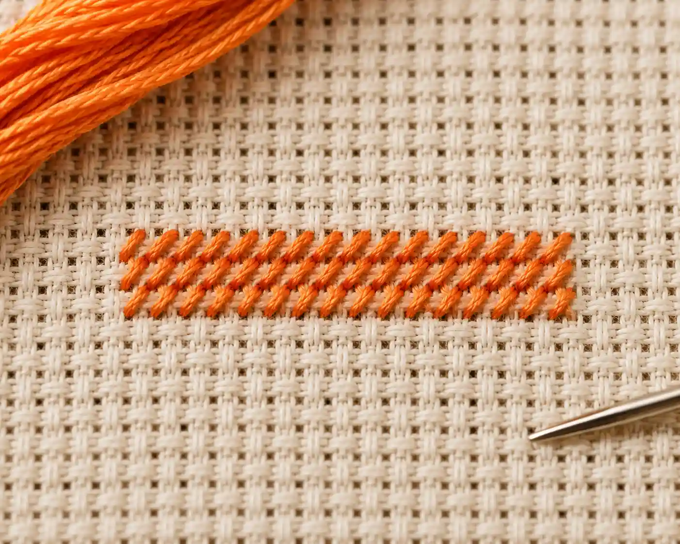 A row of half cross stitch, diagonal only, showing lighter coverage than full cross stitch